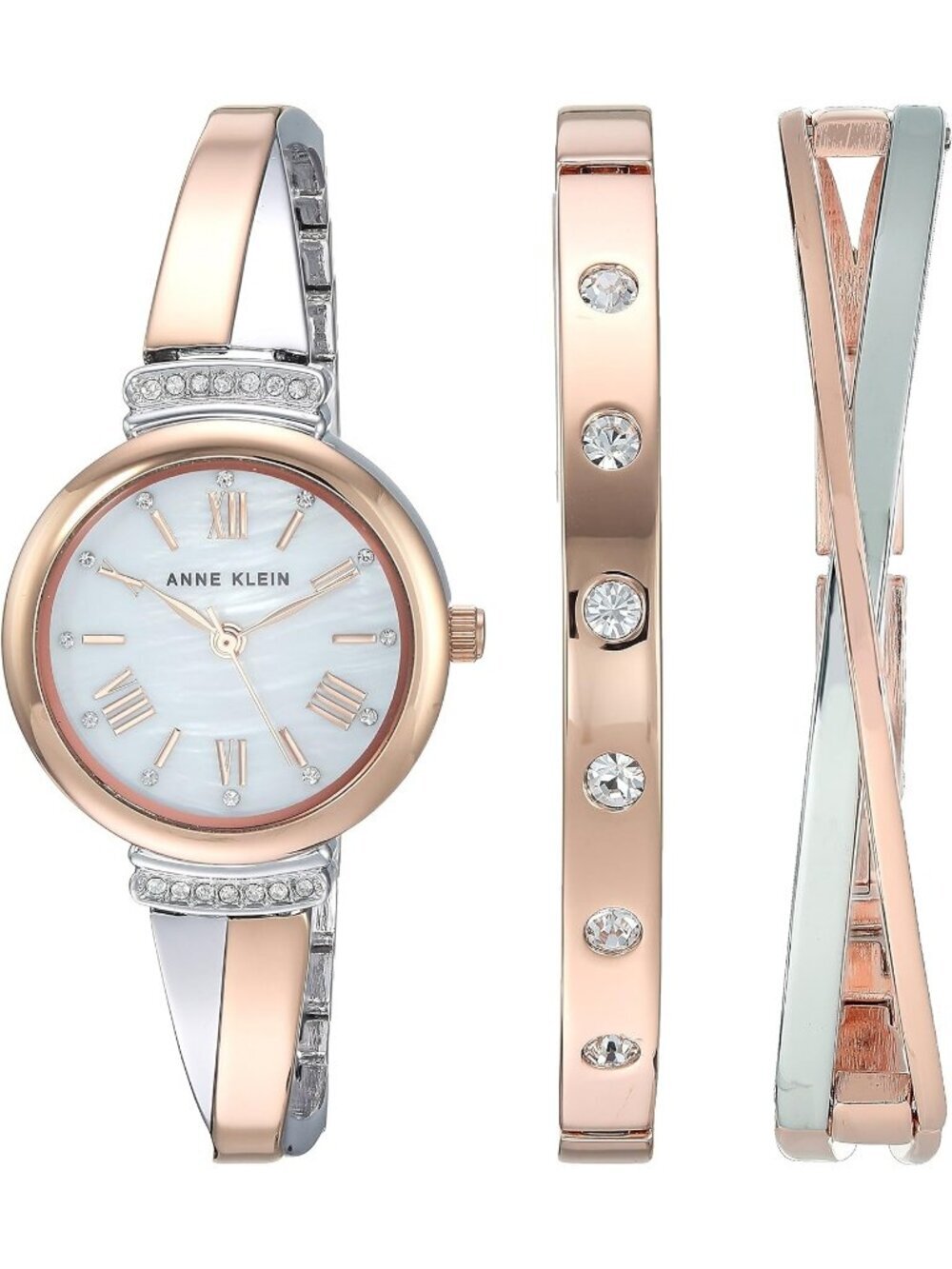 Women's Roe Gold Silver Analog Quartz Premium Crystal Accented Bangle Set Watch